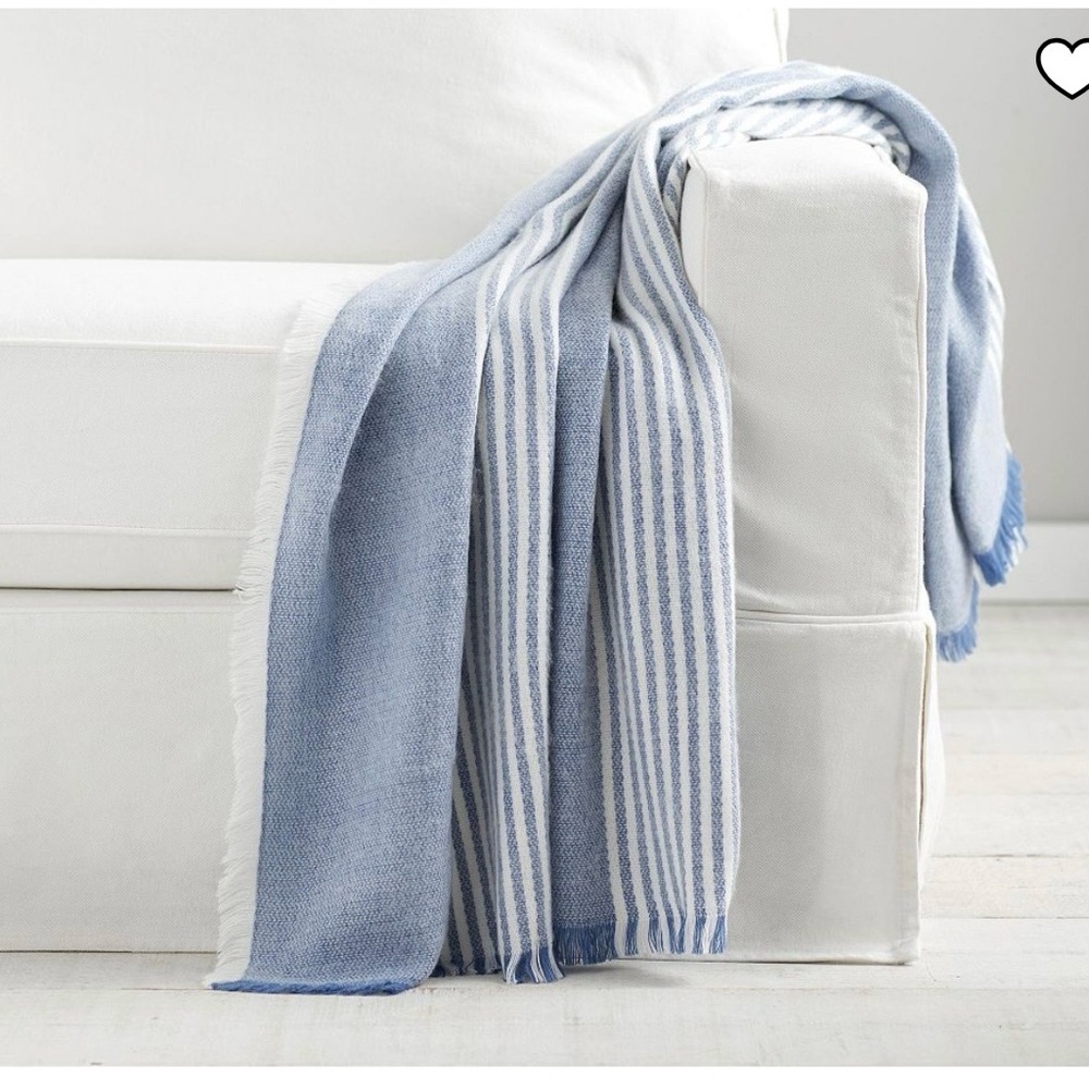 Pottery Barn clover fringe striped Throw farmhouse cottagecore very soft